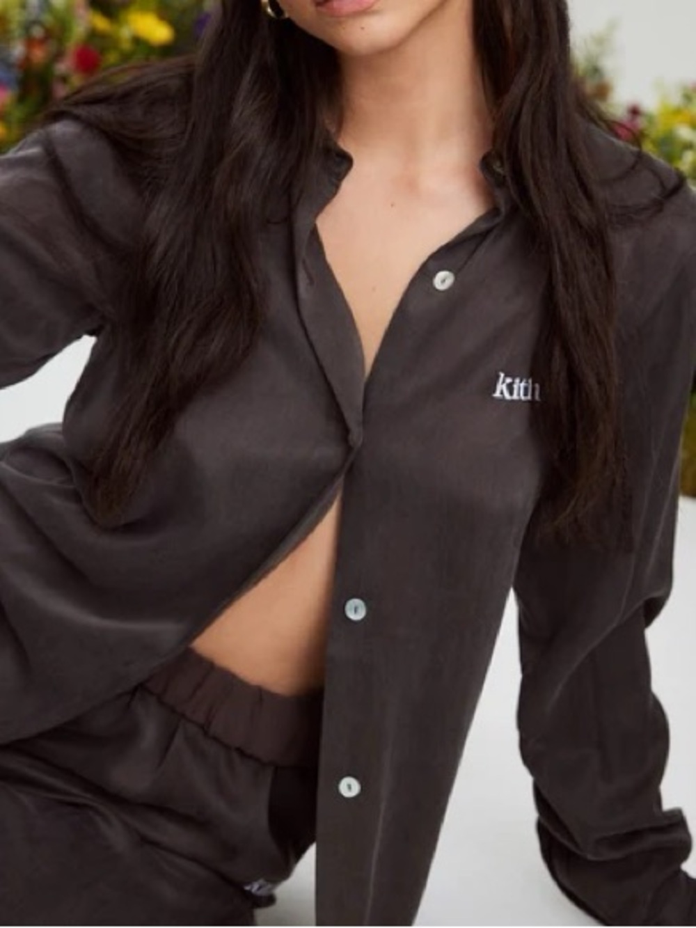 Kith Women's Rosewood Satin Shirt Small Cocoa